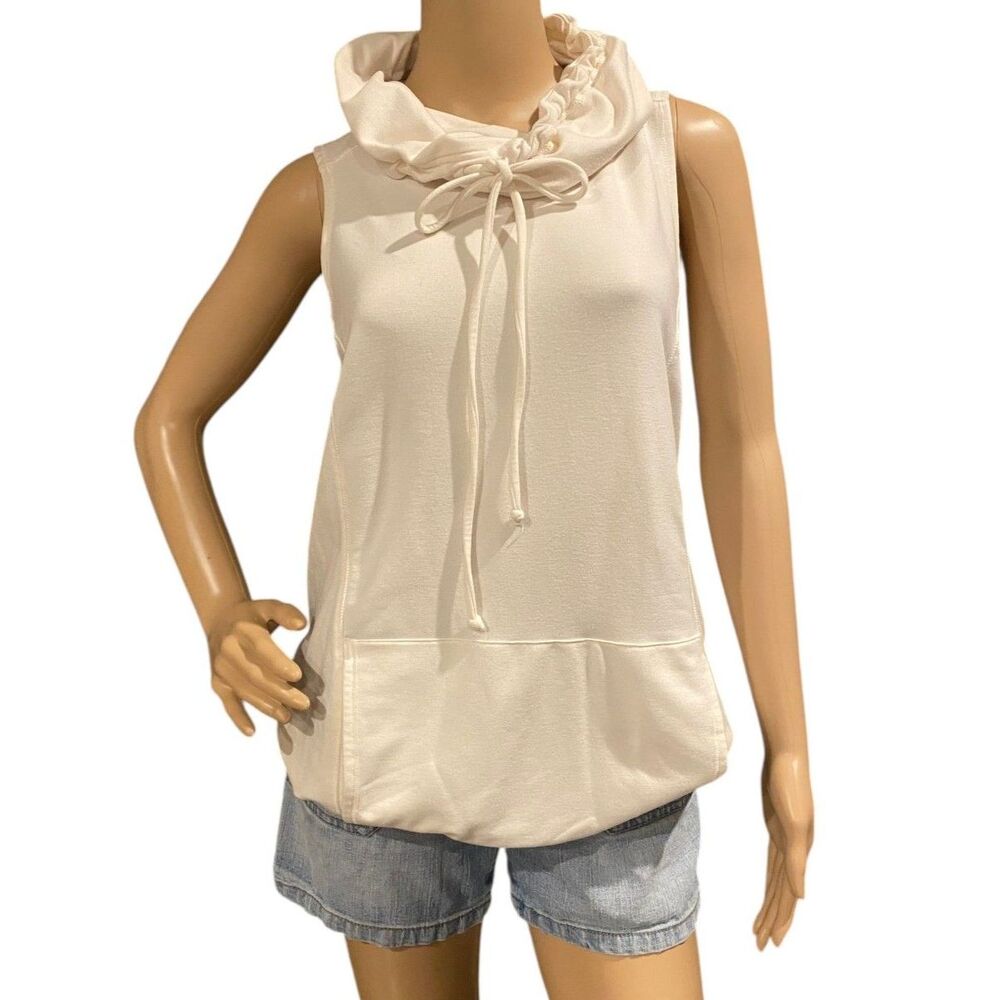 CALIA by Carrie Underwood Ivory Sleeveless Cowl Neck Hoodie Soft Scuba Top M